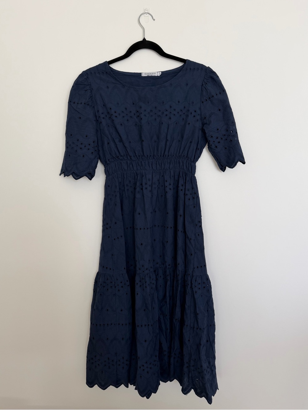 Valentina Naldi Made in Italy Navy Cotton Eyelet Midi Dress - Size M
